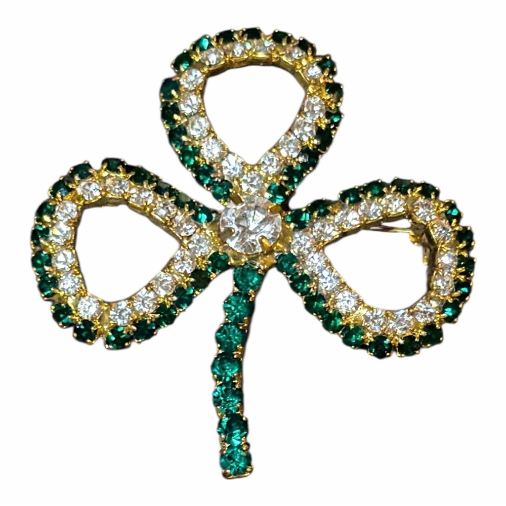 Vintage Rhinestone Shamrock Brooch - Picture 3 of 7